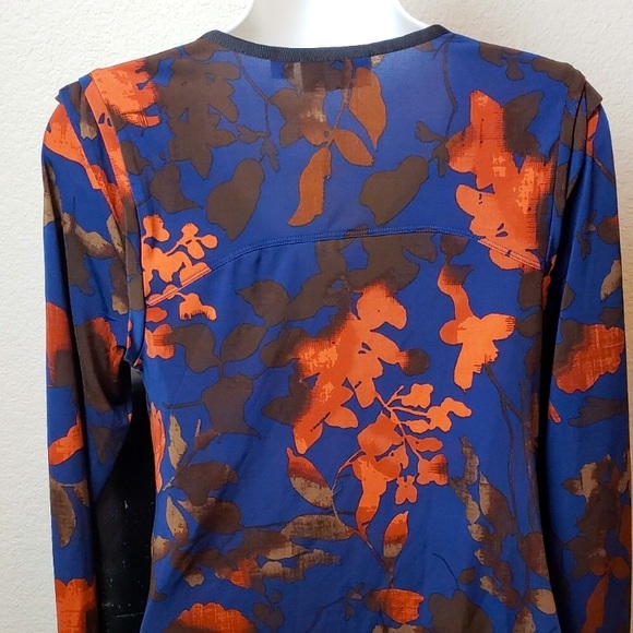 🌸3/$25 Simply Vera Wang Blue & Orange Drape Neck Top with Ruching, Size XS - Picture 4 of 12